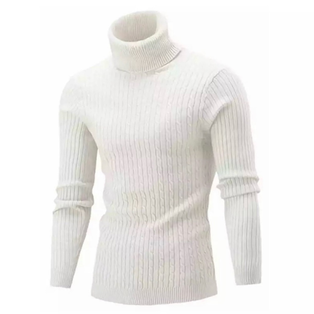 Men's White Turtleneck Sweater